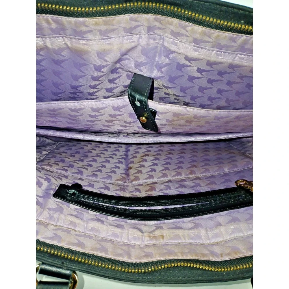 Lo & Sons Black Nylon Laptop Purse Bag Gold Charm Lavender Lining C117